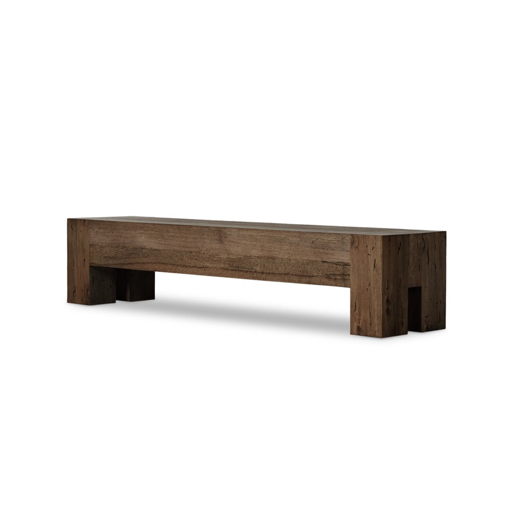 Abaso Large Accent Bench Ebony Rustic Wormwood Oak Angled View 239398-002
