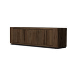 Abaso Media Console Ebony Rustic Wormwood Oak Angled View 239400-002