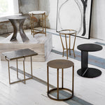 Adair Side Table Raw Brass Staged View next to other side tables Four Hands