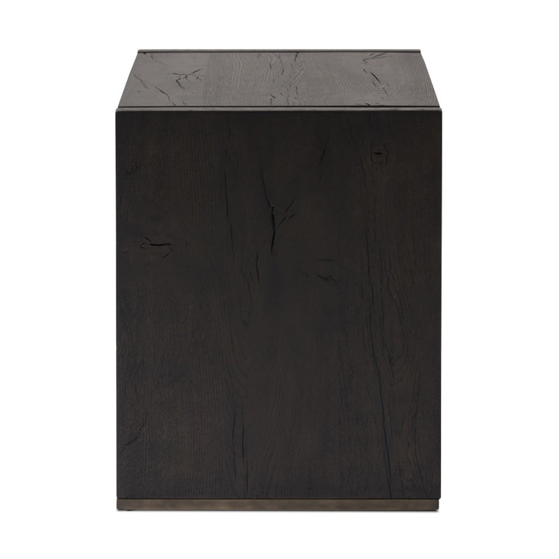 Alora Nightstand Dark Espresso Reclaimed French Oak Side View Four Hands