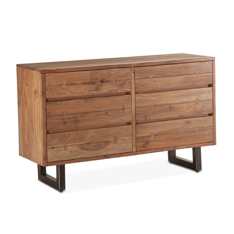 Aspen 6 Drawer Dresser Smoked Acacia Angled View FAS-DR58SA-6D