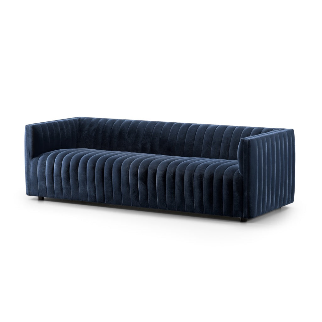 Augustine 88" Sofa Sapphire Navy Angled View 100239-004