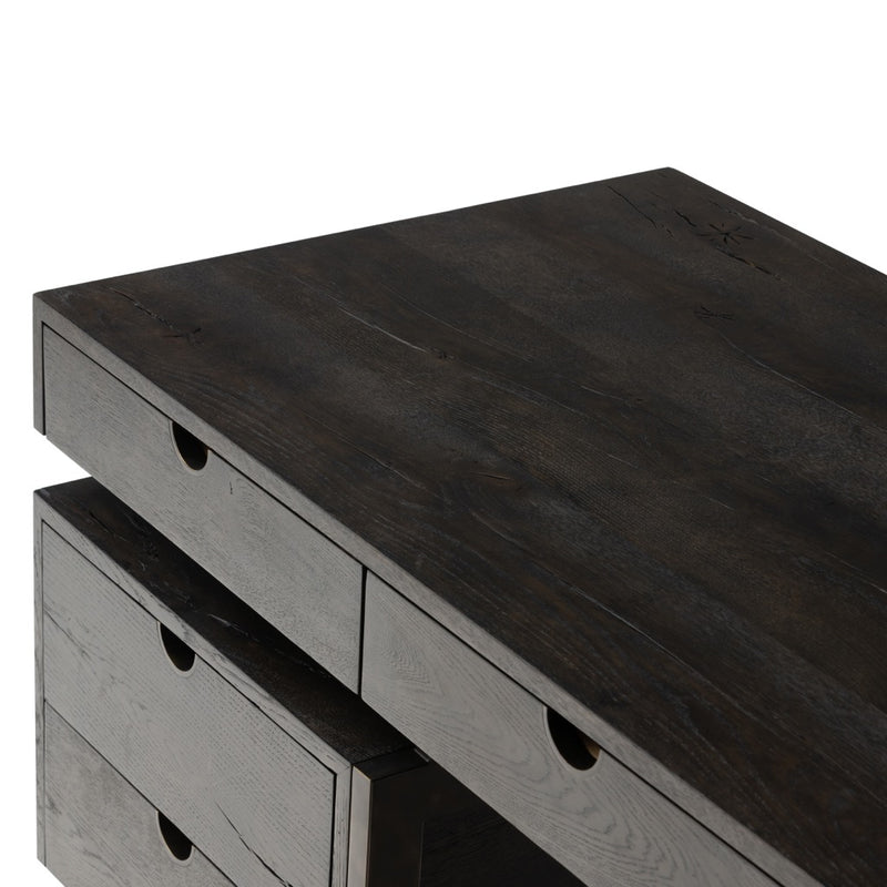 Four Hands Augusto Desk Dark Espresso Reclaimed French Oak Floating Tabletop