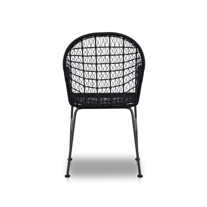 Bandera Outdoor Woven Dining Chair Smoke Black Four Back View Hands