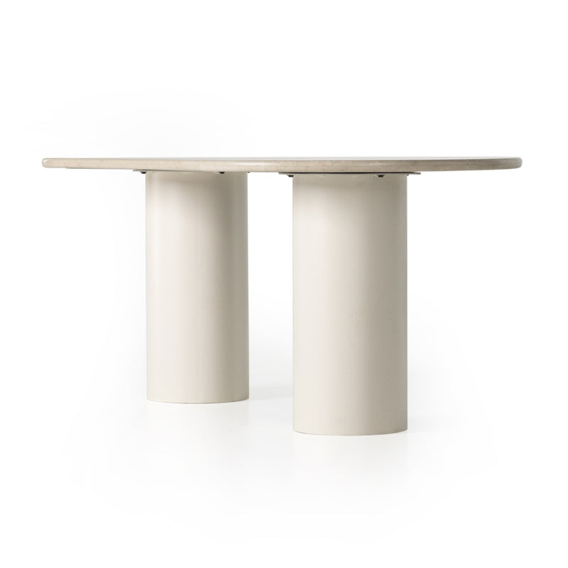 Four Hands Belle Oval Dining Table Cream Marble Angled View