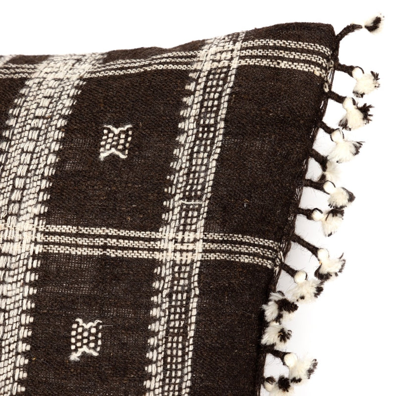 Bhujodi Pillow Bhujodi Chocolate Handwoven Wood Cover Four Hands