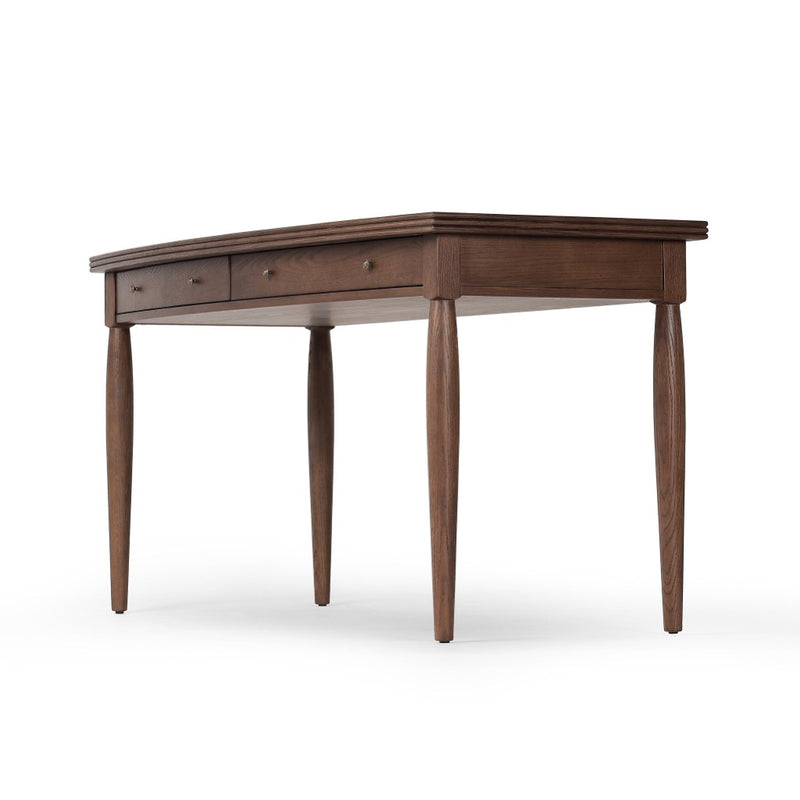 Four Hands Bowfront Desk Drifted Oak Veneer Angled View