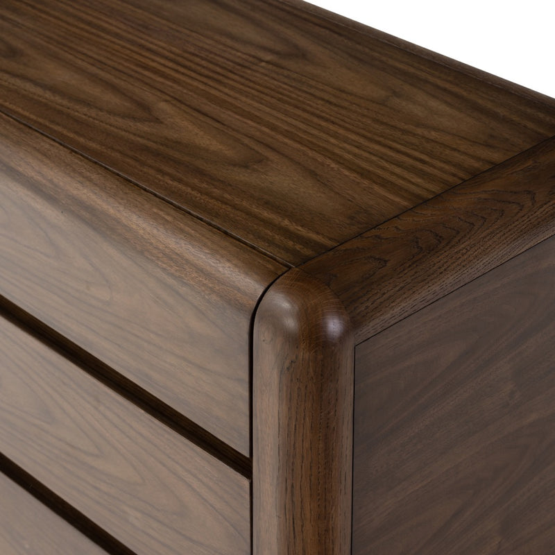 Four Hands Brynn Nightstand Dark Walnut Veneer Graining Corner Detail