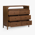 Co.House Designs Cali 6 Drawer Oak Dresser Walnut Angled View Open Drawers