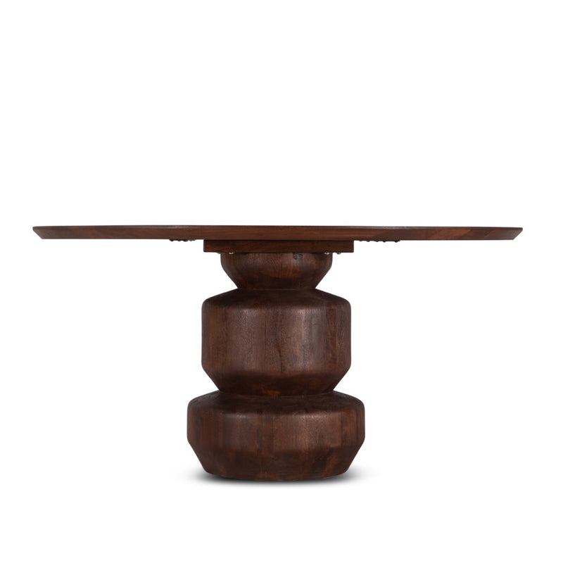 Home Trends & Design Cambridge Round Dining Table Walnut Mango Wood Side View