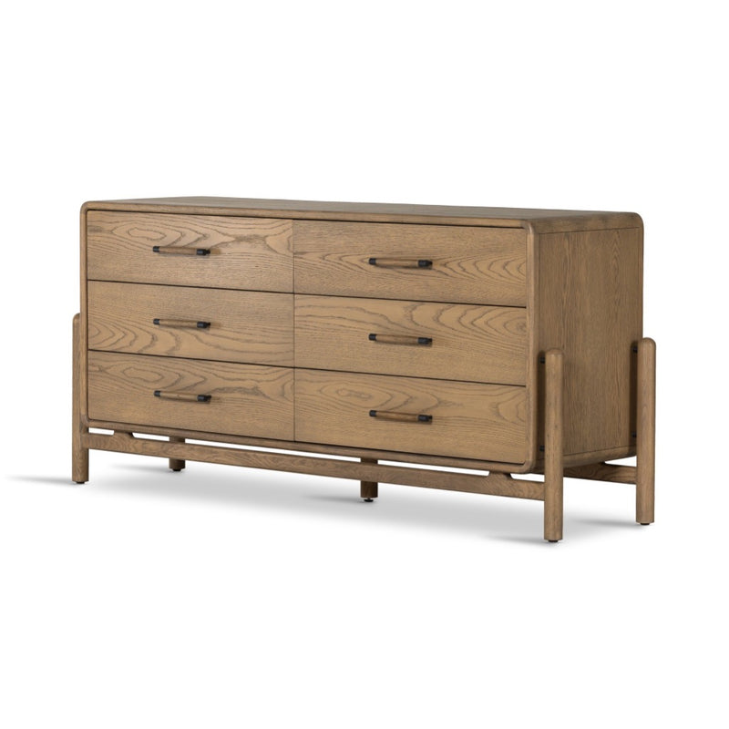 Caroline 6 Drawer Dresser Smoked Oak Veneer Angled View 227882-002