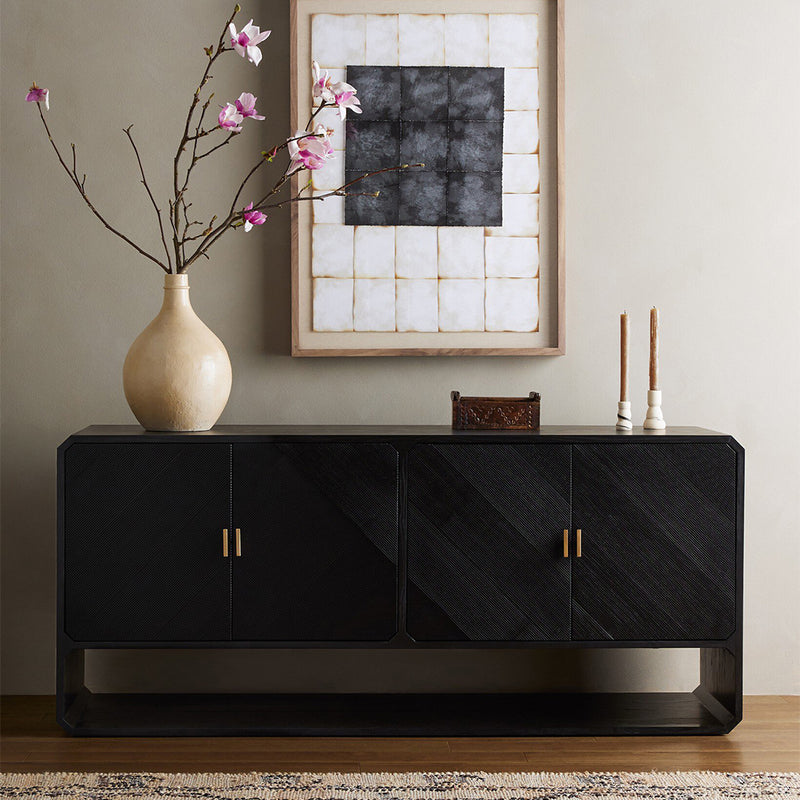 Caspian Sideboard Black Ash Veneer Staged View Four Hands