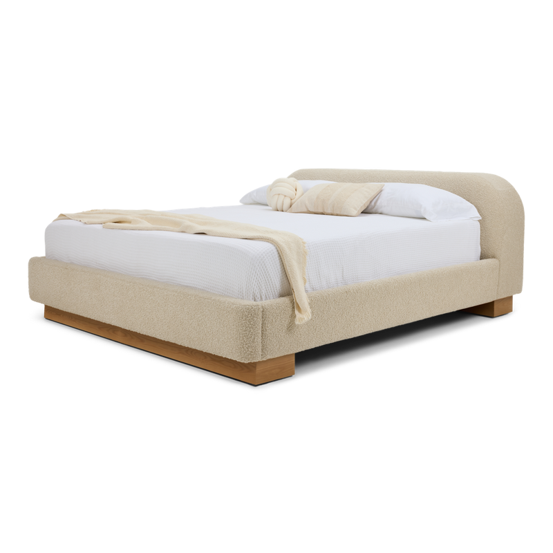 American Leather Castiel Bed Marise Parchment Angled View with Bedding