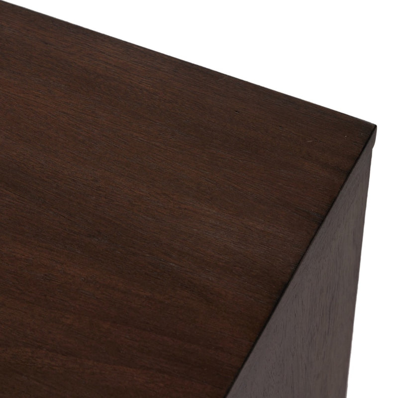 Four Hands Castillo Media Console Chestnut Parawood Top Corner Detail