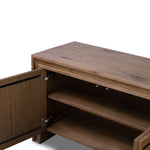 Chalmers Media Console Weathered Oak Veneer Open Drawers Detail 241031-001