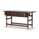 Colonial Table by Van Thiel Aged Brown Angled View Open Drawers Four Hands