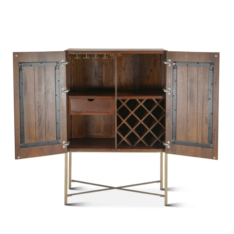 Cosmopolitan Bar Cabinet Honey Brown Open Cabinet Doors FCS-BARHB