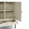 Cressida Bar Cabinet Ivory Painted Linen Angled Open Shelving Detail 230794-003