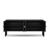 Cressida Sideboard Black Linen Front View Cabinets Open Four Hands