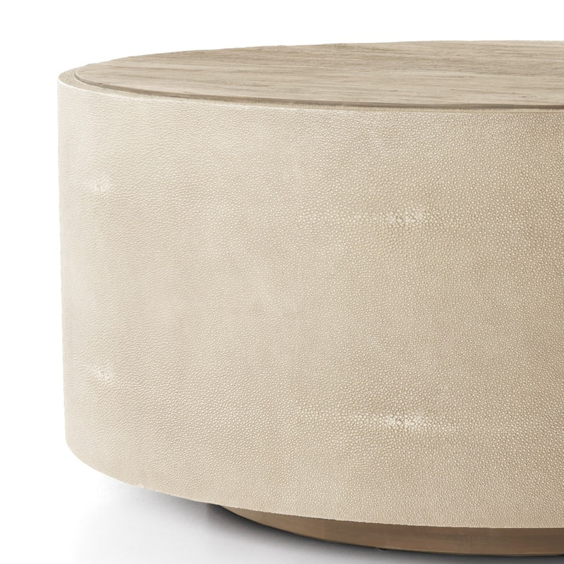 Crosby Round Coffee Table Light Cream Shagreen Side 104602-002