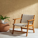 Delano Outdoor Chair Natural Teak Ivory Rope Staged View Four Hands