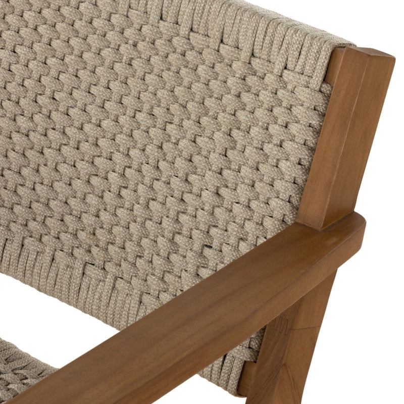 Delano Outdoor Chair Natural Teak Ivory Rope Back Corner Detail 106965-006