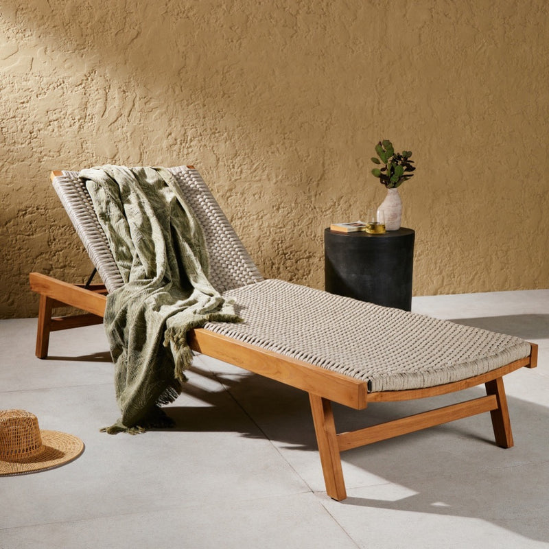 Delano Outdoor Chaise Ivory Rope Staged View Four Hands