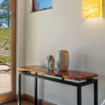 Diorite Copper Console Table Natural Patine Staged View