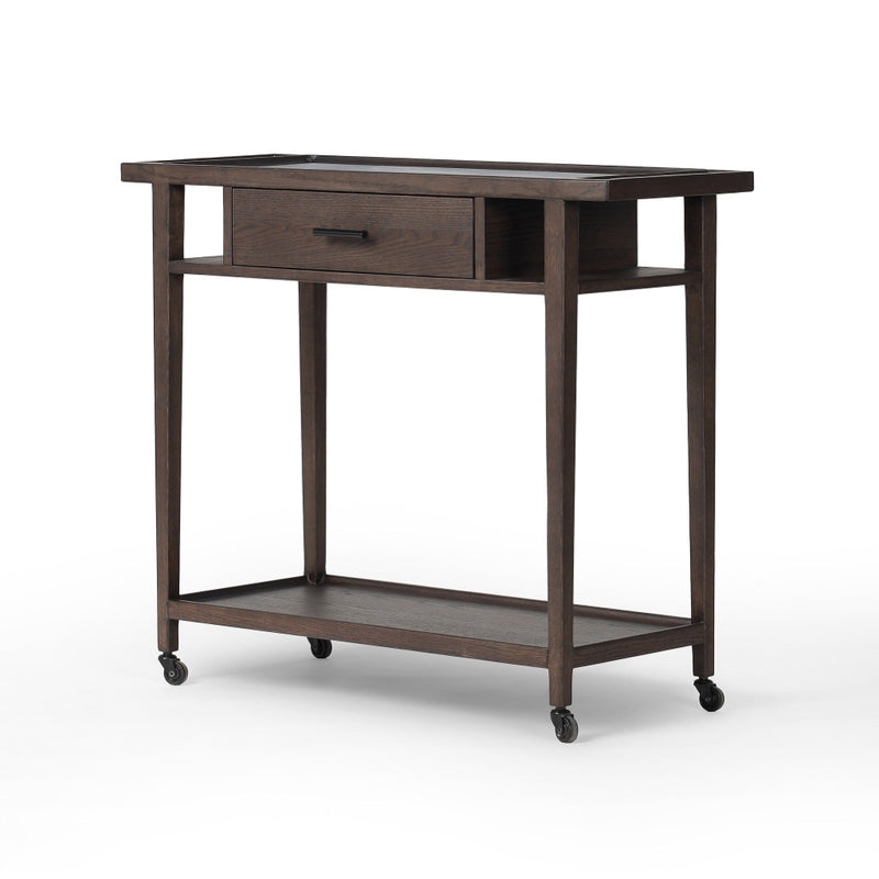 Dorrit Bar Cart Brown Oak Angled View 245352-001