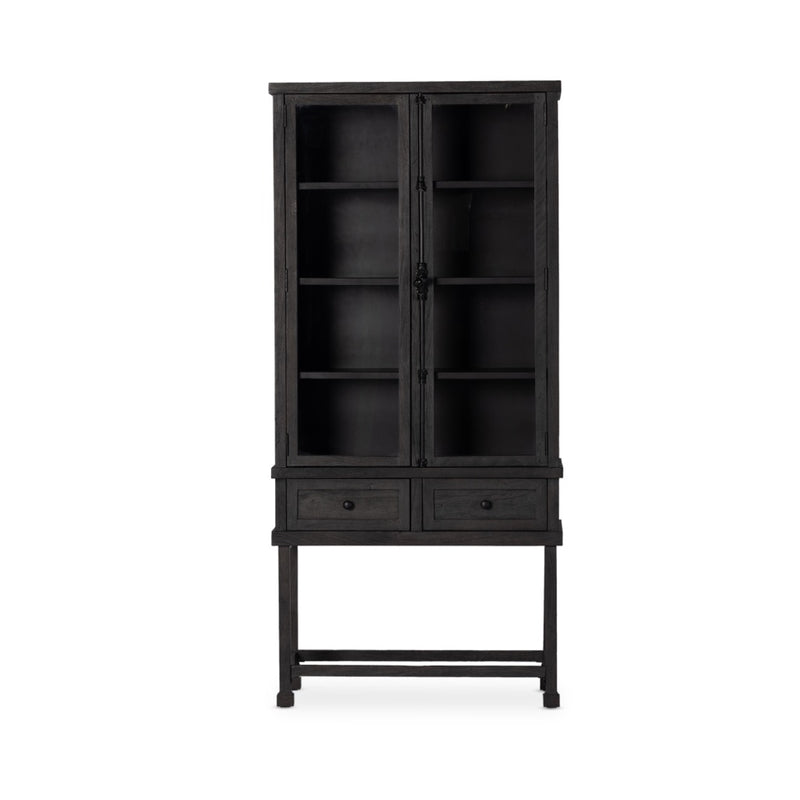 Driskel Cabinet Dark Anthracite Front Facing View Closed Glass Doors Four Hands