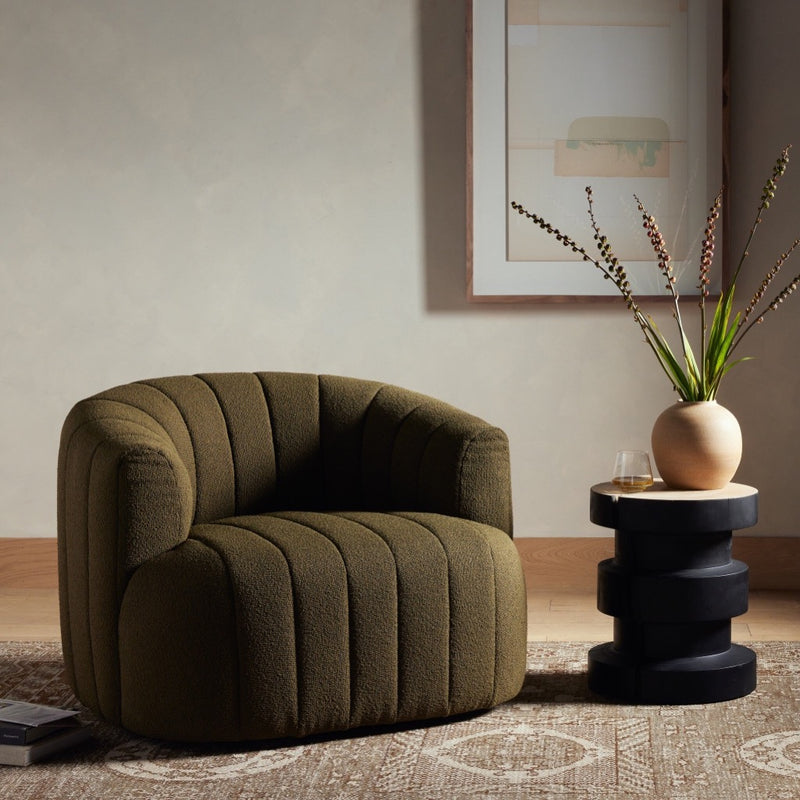 Elliana Swivel Chair FIQA Boucle Olive Staged View 235243-007