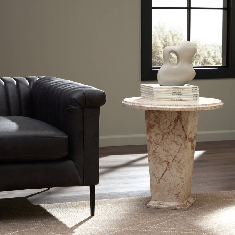 Four Hands Eslo End Table Desert Taupe Marble Staged View