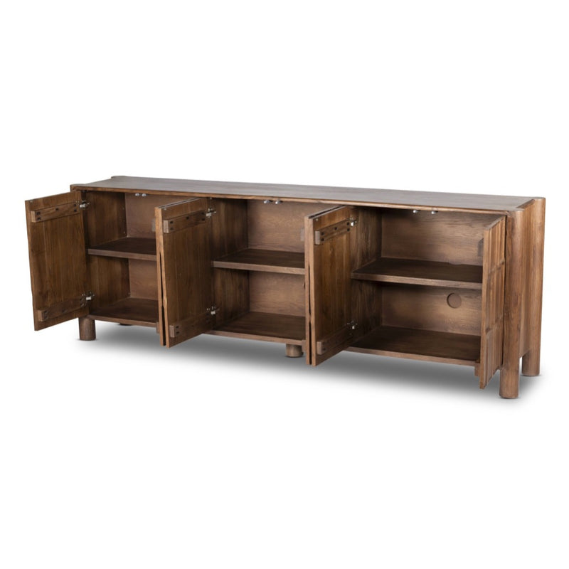 Ezri Sideboard Cocoa Oak Angled View Open Doors Four Hands