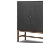 Four Hands Fiona Bar Cabinet Russet Mahogany Woven Raffia Doors