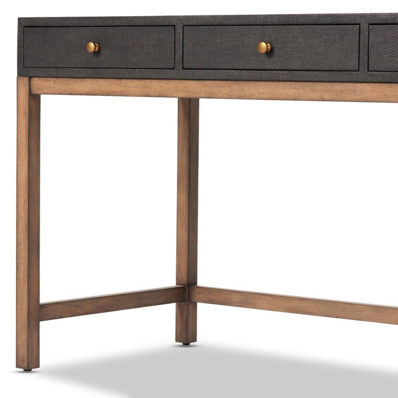 Fiona Desk Black Raffia Solid Mahogany Frame 233438-001