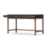 Four Hands Fiona Desk Black Raffia Angled View Open Drawers