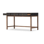 Four Hands Fiona Desk Black Raffia Angled View Open Drawers