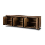 Glenview 6 Door Sideboard Weathered Oak Veneer Angled View Open Doors Four Hands