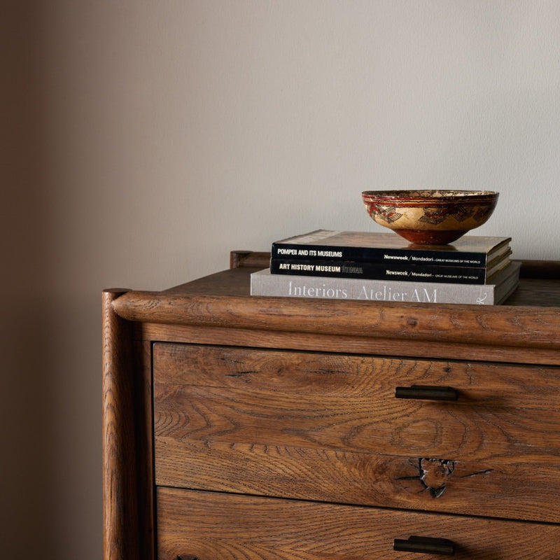 Four Hands Glenview 6 Drawer Dresser Weathered Oak Veneer Staged View