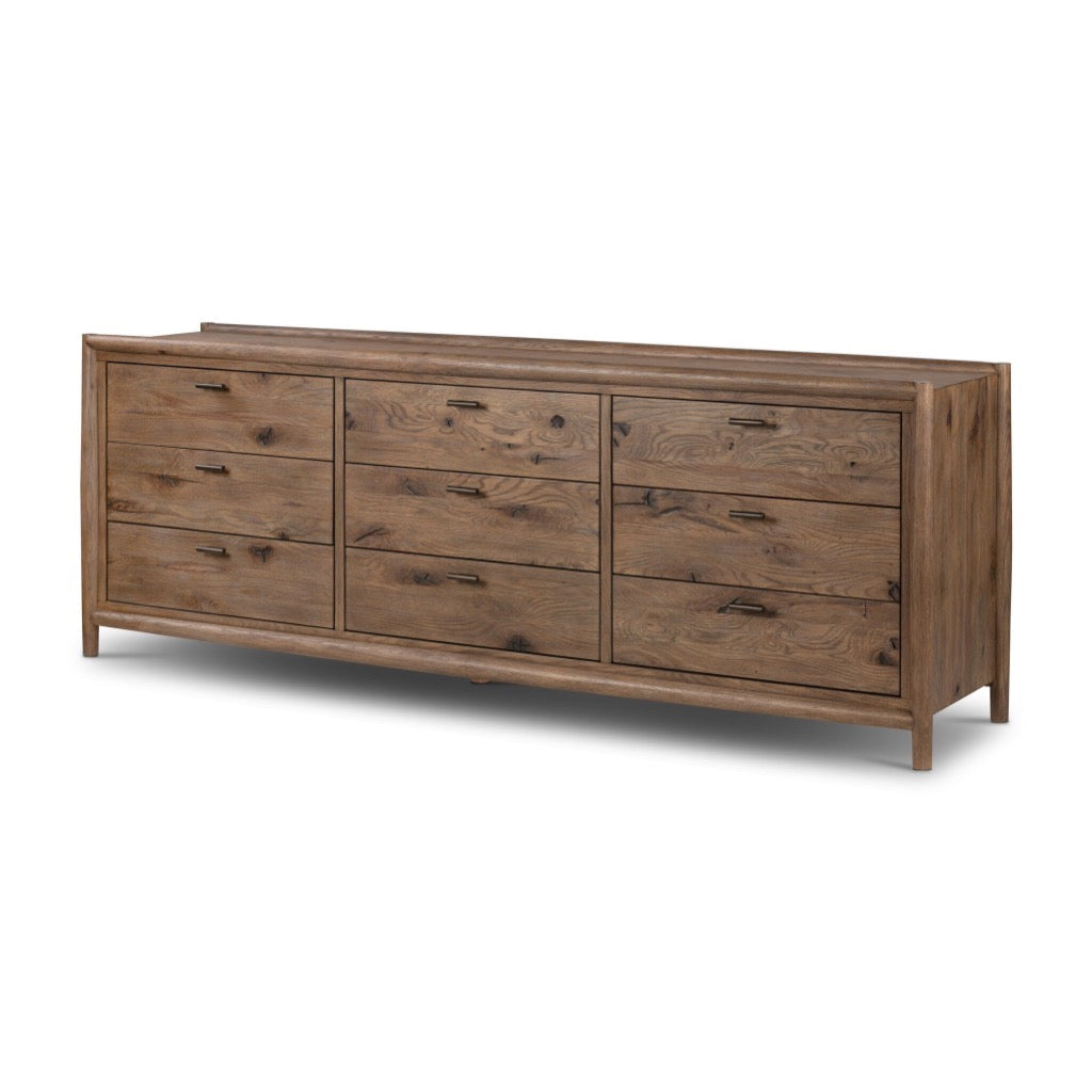 Glenview 9 Drawer Dresser Weathered Oak Veneer Angled View 237095-001