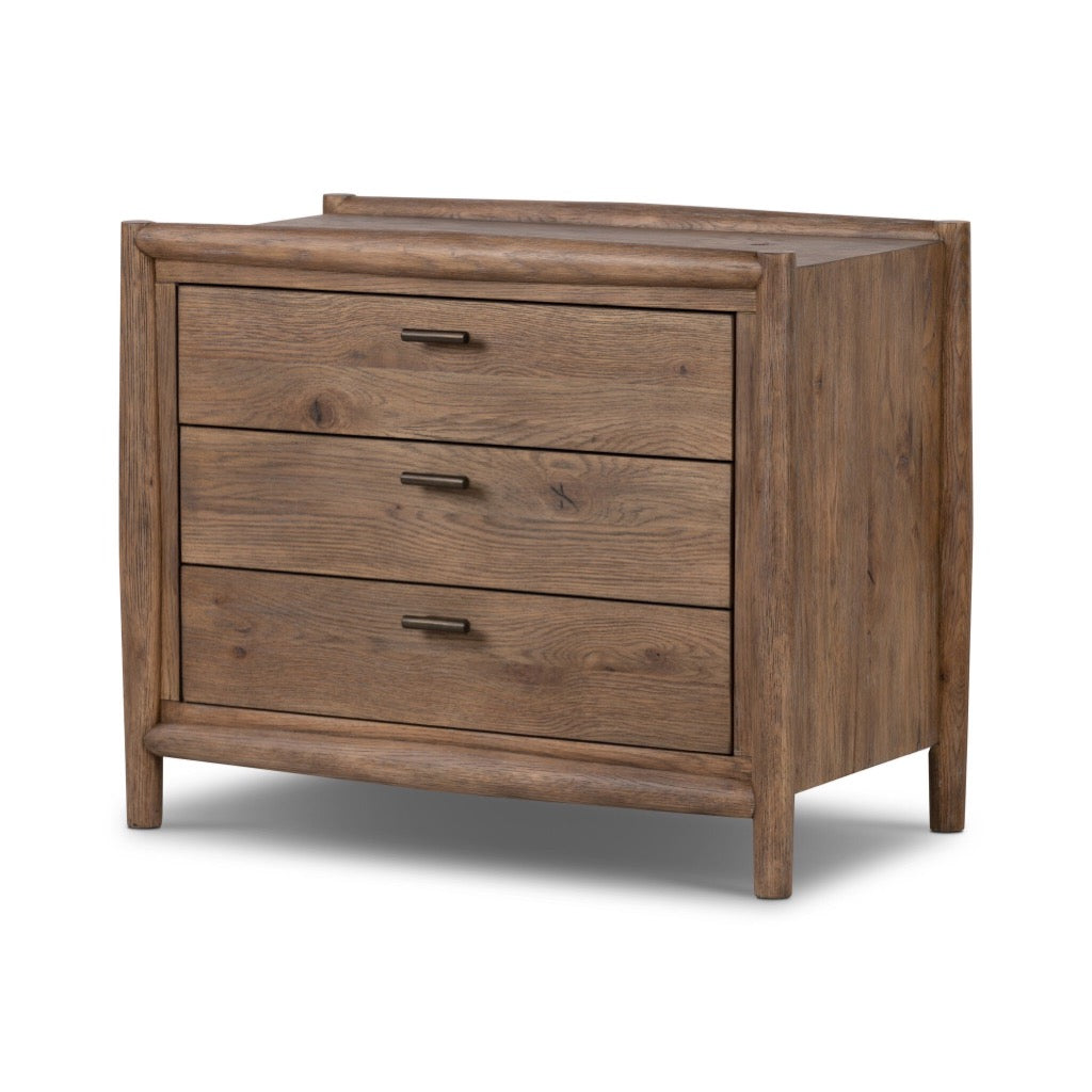 Glenview Nightstand Weathered Oak Veneer Angled View Four Hands