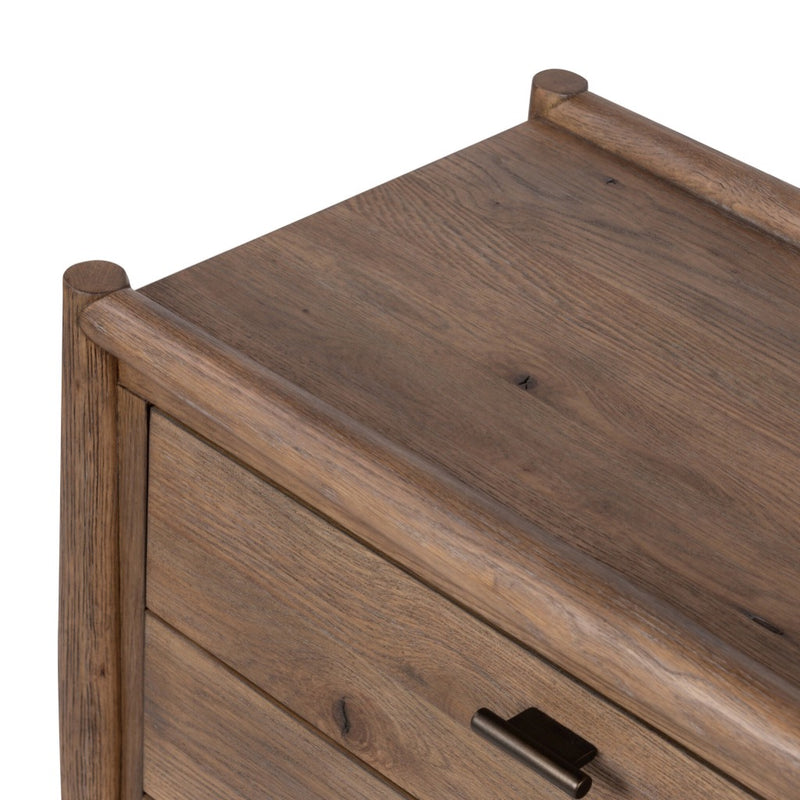 Glenview Nightstand Weathered Oak Veneer Top Corner Detail Four Hands