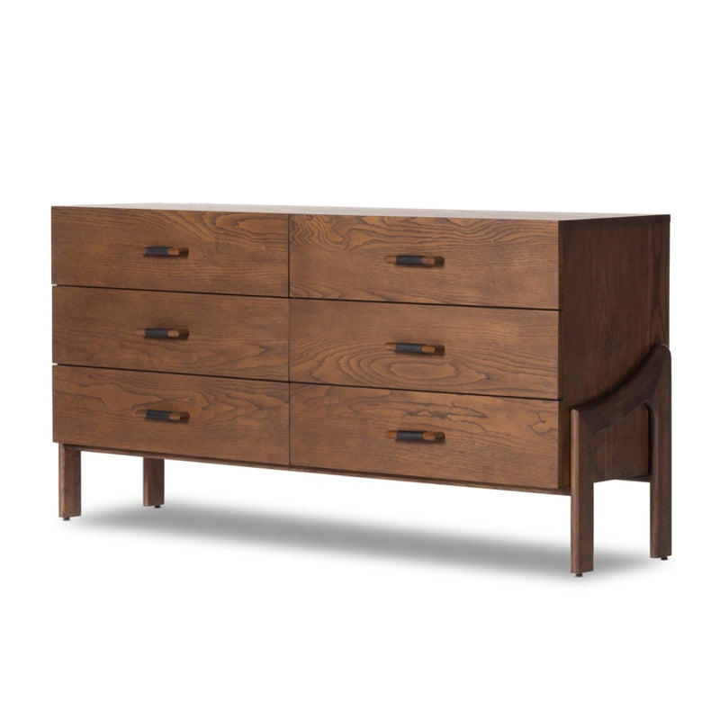 Halston 6 Drawer Dresser Terra Brown Ash Veneer Angled View Four Hands