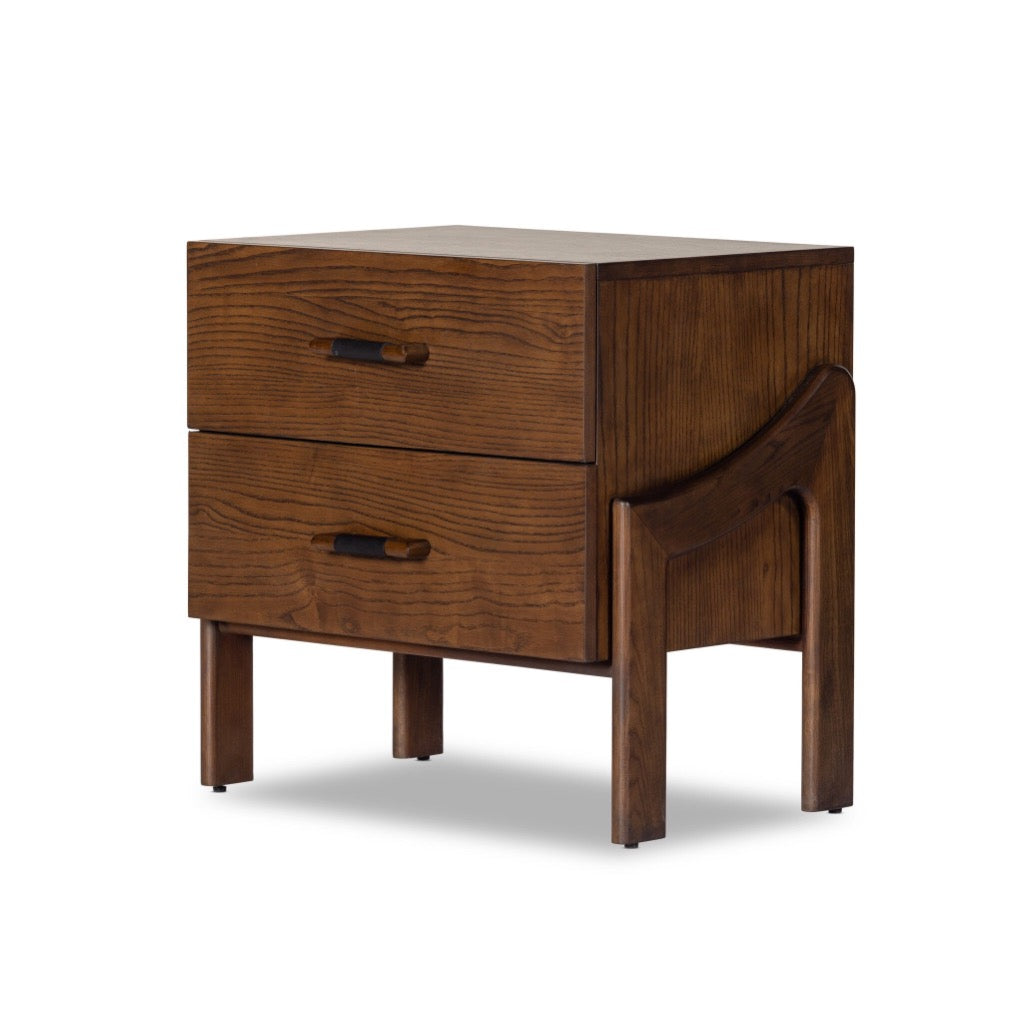 Halston Nightstand Terra Brown Ash Veneer Angled View Four Hands