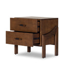 Halston Nightstand Terra Brown Ash Veneer Angled View Open Drawers Four Hands