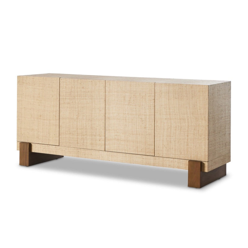 Hatch Sideboard Natural Raffia Angled View Four Hands