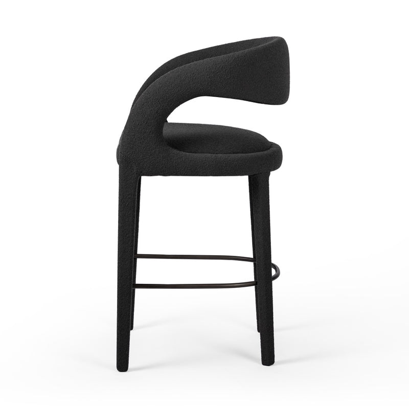 Hawkins Bar Stool Fiqa Boucle Charcoal Performance Fabric Four Hands