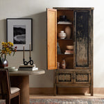 Four Hands Hitchens Cabinet Worn Black Open Door Staged View