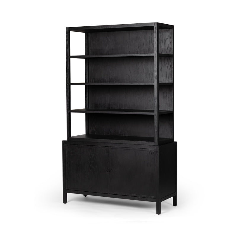 Hopkins Bookcase Brushed Ebony Oak Angled View Four Hands