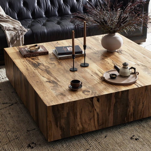 Hudson Large Square Coffee Table Spalted Primavera Staged View Four Hands